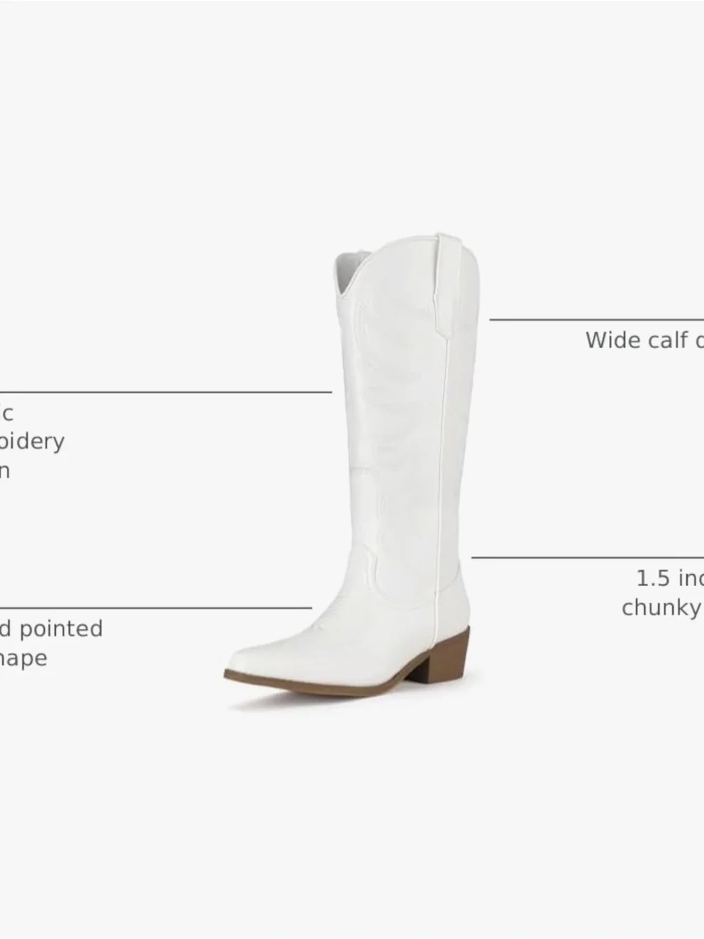 IDIFU White Knee-High Western Cowboy Boots for Women